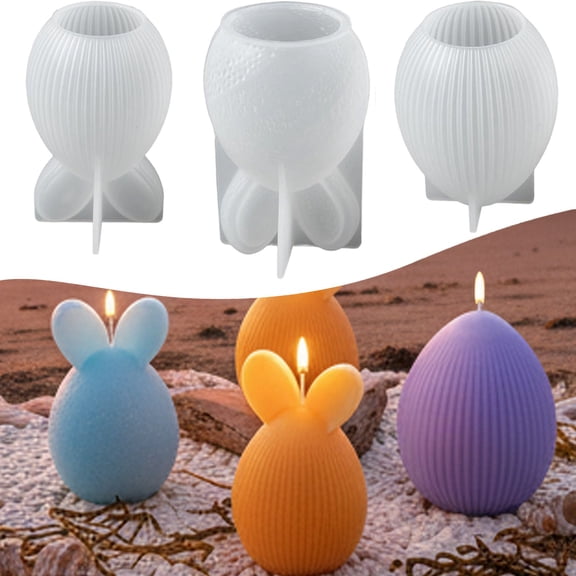 CoreLiving Silicone Mold for Easter Bunny Candle Making Striped Rabbit Shape Epoxy Resin Casting Mould for Gypsum Cement Crafts, 1-Cavity Standing Bunny Design