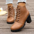 thumbnail image 4 of Wensltd Leather Boots for Women Brown Low Chunky Heel Daily Fashion Fall Boots Lightweight, 4 of 9