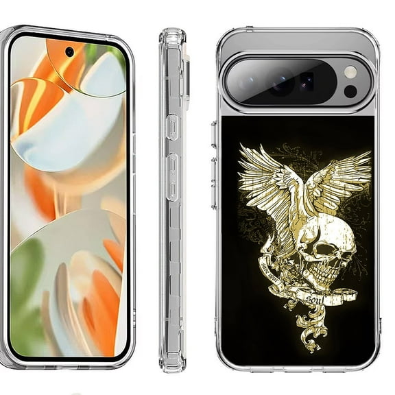 For Google Pixel 10 Pro XL Shockproof Protective Phone Case, by OneToughShield - Wing Skull
