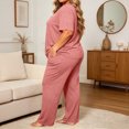 thumbnail image 4 of yillto Plus Size Women Pajamas Sets Wide Leg Loose Lounge Pant and Short Sleeve Tops Sleepwear Pjs XL-5XL, 4 of 5