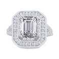 thumbnail image 2 of 7.12 CT Emerald, Baguette And Round Cut Simulated White Diamond Halo Engagement Ring For Women In 14K White Gold Plated 925 Sterling Silver -4.5, 2 of 7