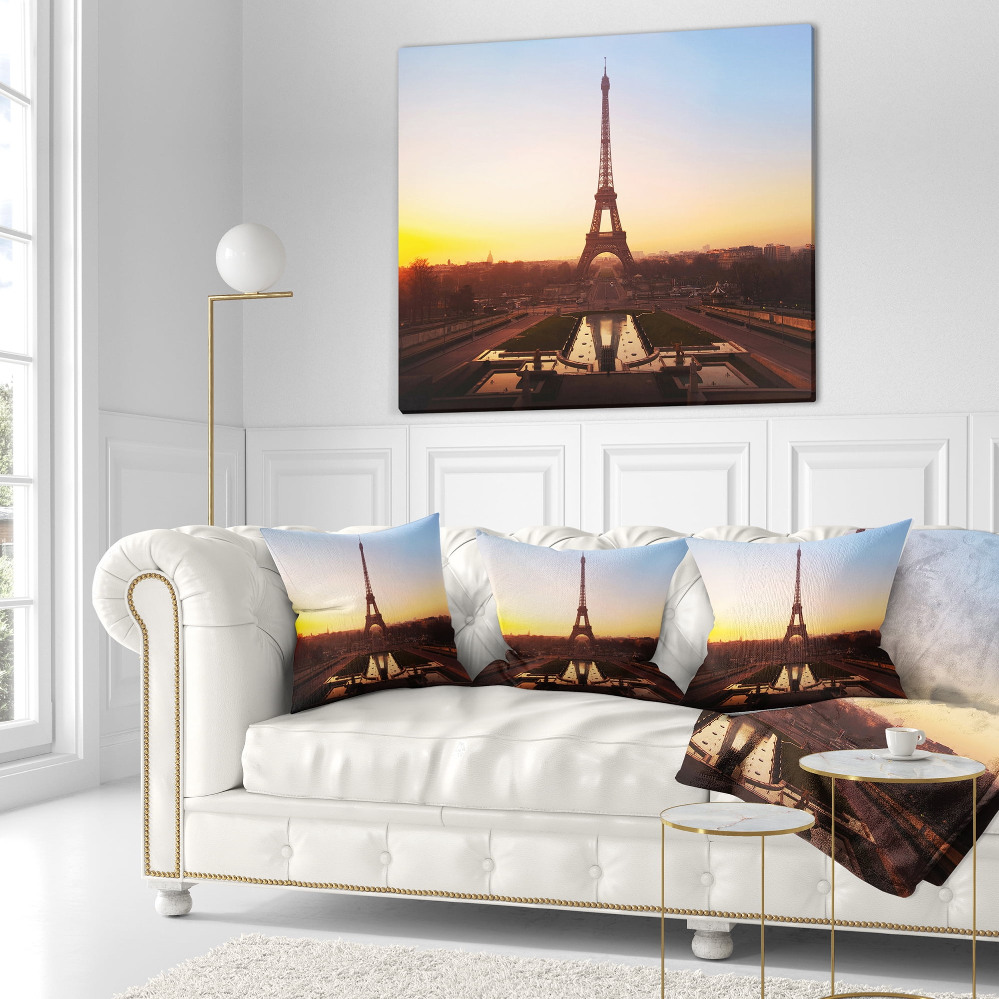 Designart Brown Silhouette of Paris Paris Eiffel Tower - Cityscape Throw Pillow - 18x18