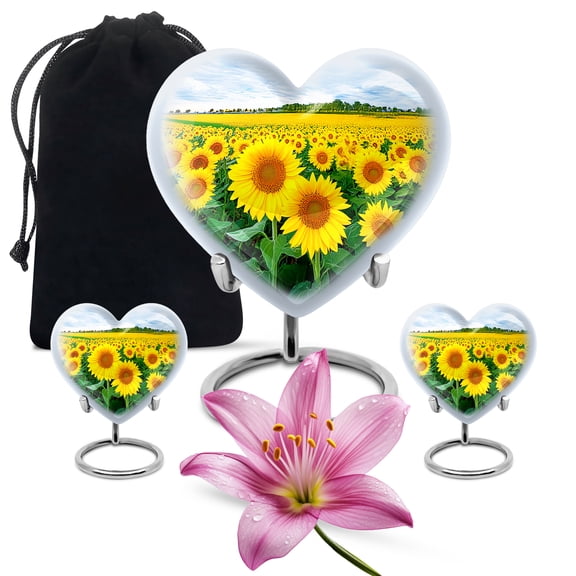 SABURIAL Sunflower Urn - Unique Mini Burial Urn For Mom & Dad - Combo Of 8 Inch & 3 Inch - Small Keepsake Cremation Urns For Adult Ashes Women