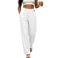 thumbnail image 2 of ZHYou No Boundarie Womens Dress Pants High Waist Single Button Pleated Wide Leg Office Work Trousers with Side Pockets,White,Size S, 2 of 7