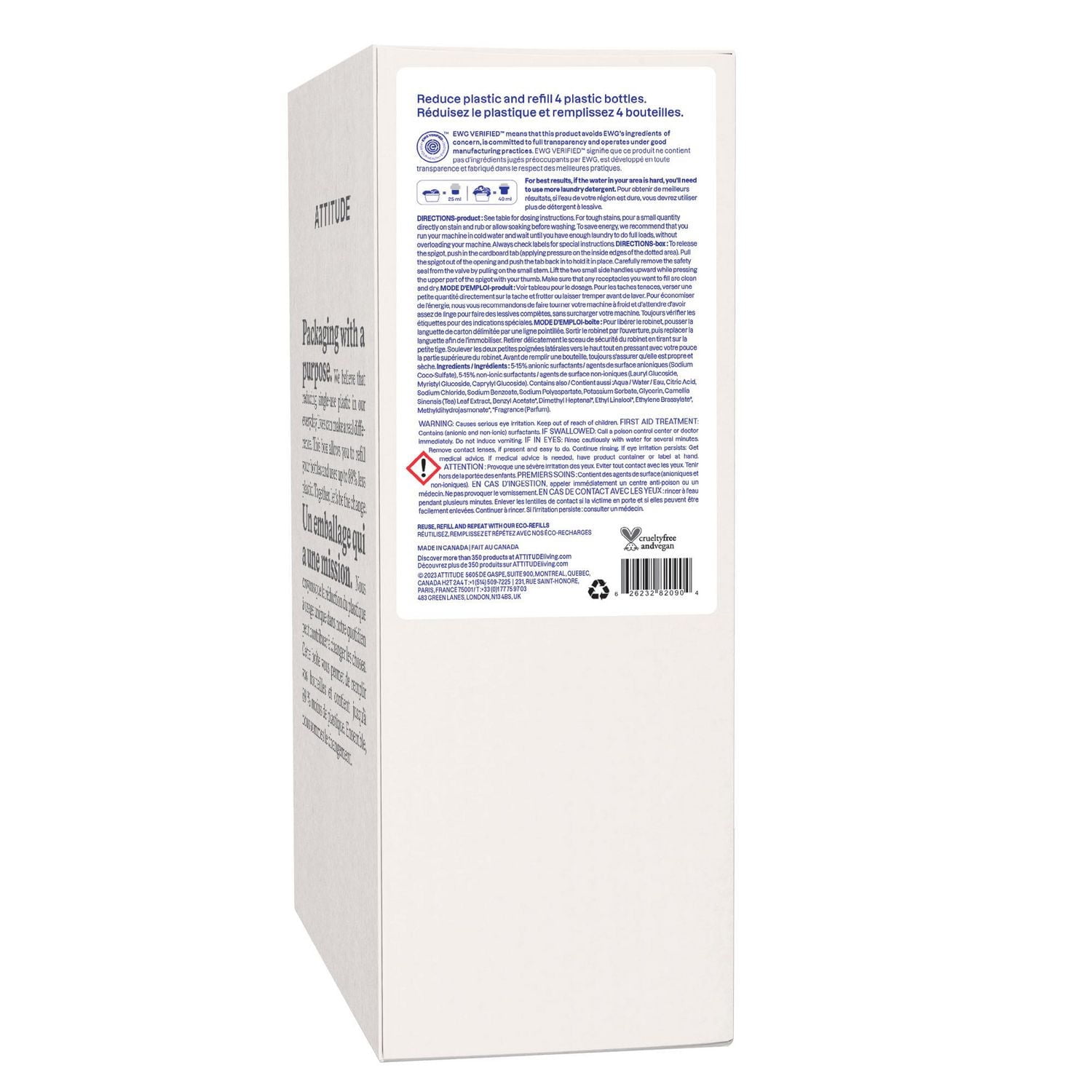 ATTITUDE nature+ technology, Lessive Liquide, Recharge, Fleurs des Champs, 160 Brassée 4L