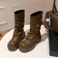 thumbnail image 3 of IUJSOY Bottes Mi-Mollet pour Femmes à Revers à Enfiler Bottes de Moto Plateforme Bout Rond Botte Haute, 3 of 9