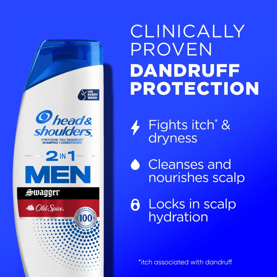 (4 pack) Head and Shoulders Mens 2 in 1 Dandruff Shampoo and Conditioner, Old Spice Swagger, 20.7 oz
