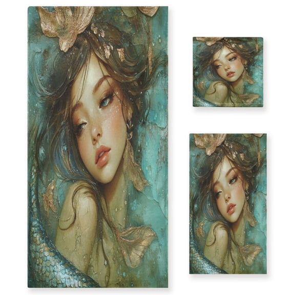 Three-Piece Towel Set Face Towel Towel Set Hand Towel Bath Towel Cotton Bath Towels Bath Towel Sets Hand Bath Towels Pretty Mermaid
