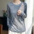 thumbnail image 6 of VEKDONE Womens Striped Crew Neck T-Shirt Long Sleeve Loose Fit Lightweigh Blouses Casual Stretchy Comfy Thin Loungewear Gray XL, 6 of 7