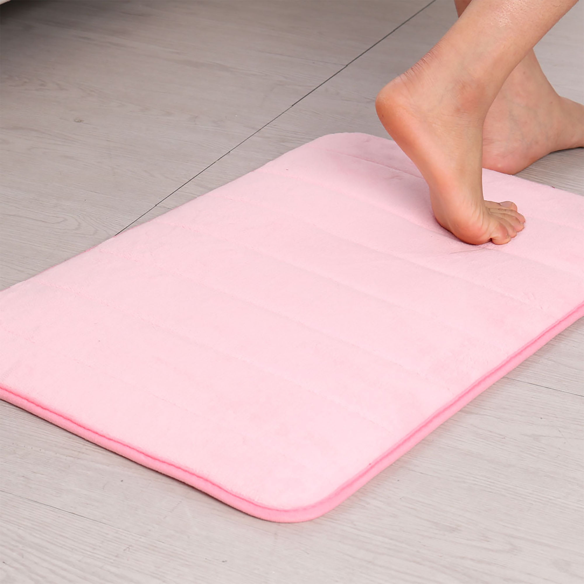 PiccoCasa Memory Foam Absorbent Bath Mat, Pink, 24" x 16"