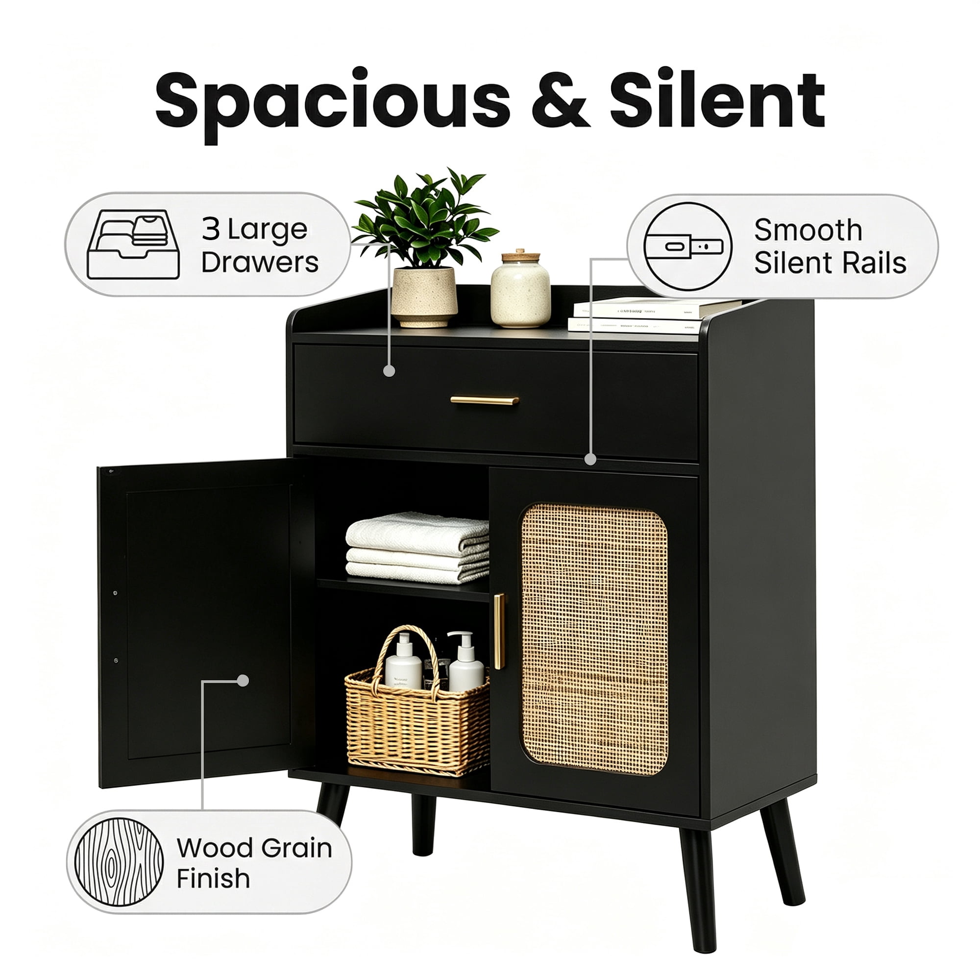 Kitchen Storage Cabinet, 2 Door Cabinets & 1 Drawer, Wood Grain, Coffee Bar Station