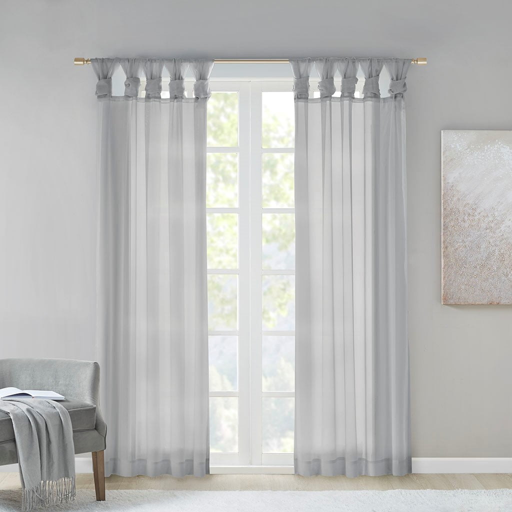 MAYEERTY Polyester Twisted Tab Voile Sheer Top Window Curtain Pair Living Room
