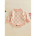 thumbnail image 2 of Sedceaty Newborn Baby Knitted Romper, Warm Long Sleeve Round Neck Checkerboard Print Bodysuit, 2 of 8