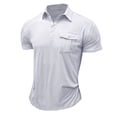 thumbnail image 4 of Mens Camisas de Manga Corta Color Sólido Botón de Solapa Bolsillo Turndown Collar Blusa para Negocios Informales, 4 of 4