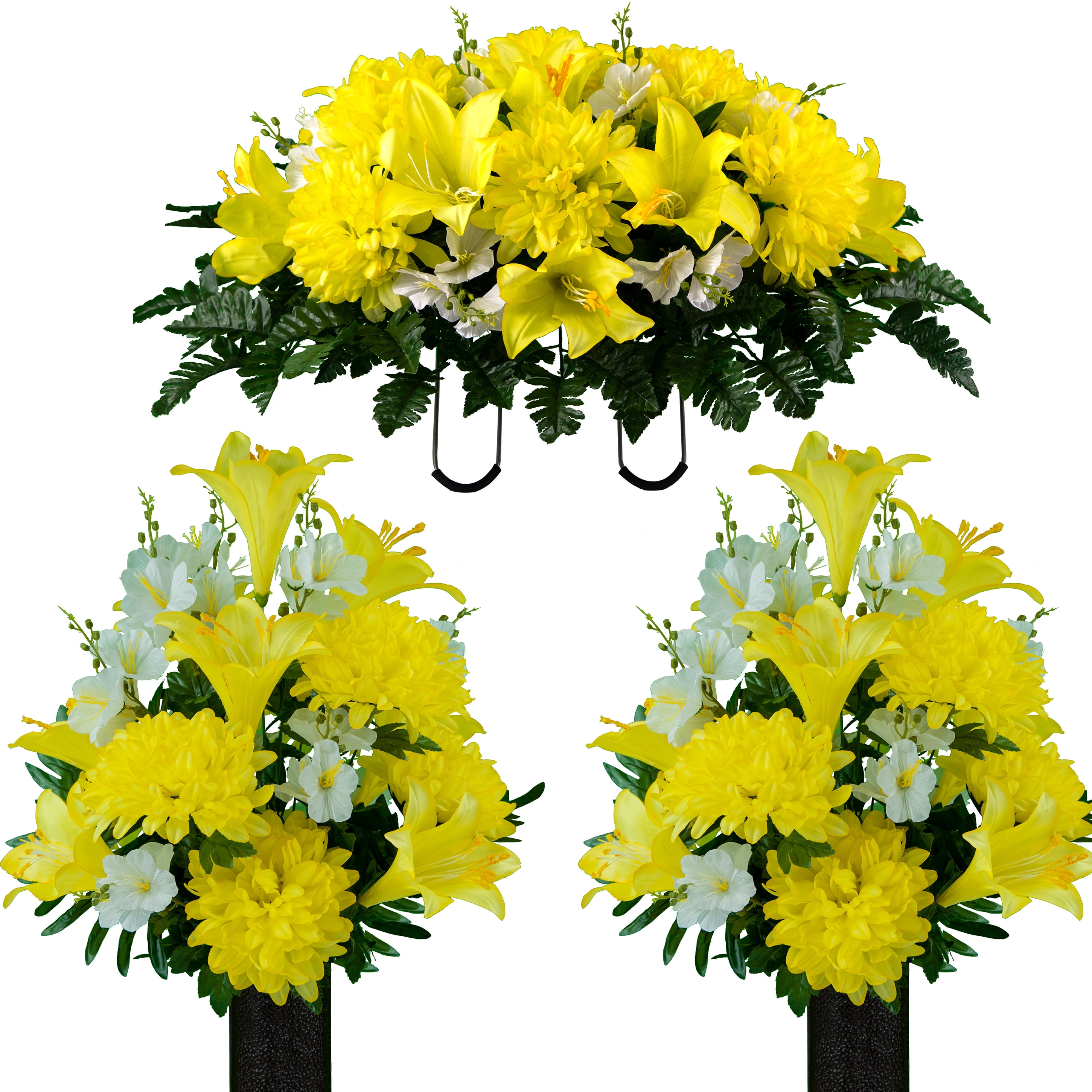 Sympathy Silks Artificial Cemetery Flowers 2 Yellow Lily/Dahlia