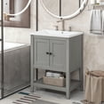 thumbnail image 4 of Churanty Bathroom Vanity with Sink 24" Solid Wood Frame Open Style Shelf,Gray, 4 of 15