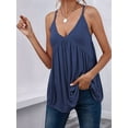 thumbnail image 4 of Women Bulid in Bra Casual Flowy Adjustable Spaghetti Strap Tank Top Navy Blue XL, 4 of 9