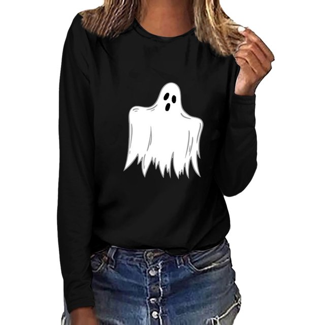 Camiseta luminosa de manga larga verde fluorescente de noche de Halloween para mujer Tops Fridja hj2631