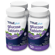 TRUEplus® Glucose Tablets, Grape Flavor - 50ct Bottle (4 Bottles)