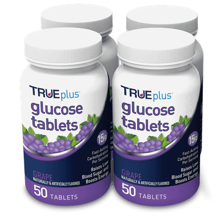 TRUEplus® Glucose Tablets, Grape Flavor - 50ct Bottle (4 Bottles)