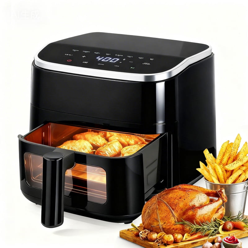 Simenmax 4QT Air Fryer with Visible Window, 1500W Compact Air Fryer with 8 Presets, Digital Touchscreen Air Fryer with Auto Shut Off, Black
