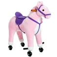 thumbnail image 1 of Qaba Kids Walking Pony Ride on Toy Rocking Horse Neigh Sound Plush w/ Wheel Child Gift 110lb Weight Capacity Pink, 1 of 10