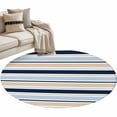 thumbnail image 2 of Minimalist Stripes Round Area Rugs 3 ft, Navy Blue Khaki Horizontal Stripe Modern Washable Small Area Rug with Non-Slip Sturdy Edge Binding Round Front Door Mat Floor Carpet for Entryway, 2 of 9
