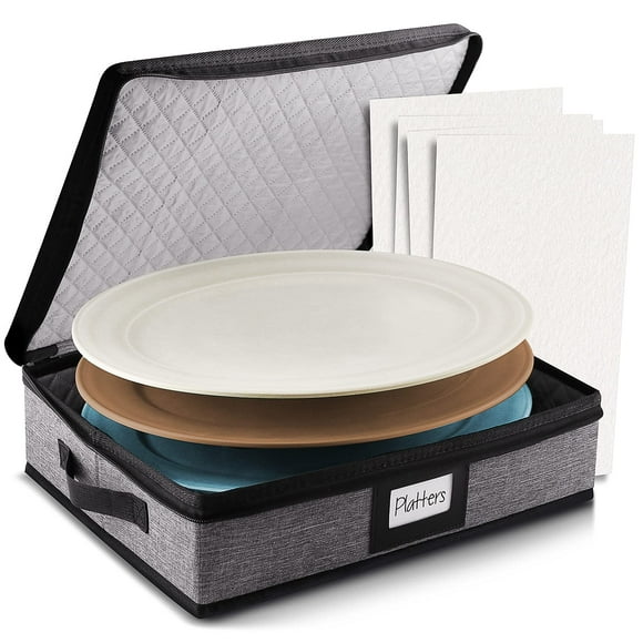 Caja De Almacenamiento Para Platos Contenedores De Almacenamiento De Porcelana Fina Carcasa Dura Acolchada Y Apilable Contenedor De Almacenamiento Para Platos De 16 X 12,5 X 3,5 Con Asas Con Cremaller