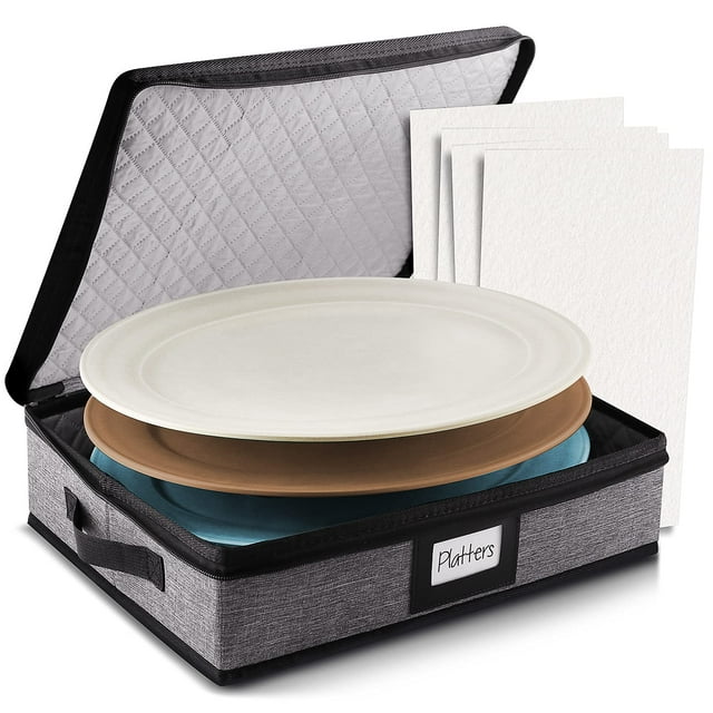 Caja De Almacenamiento Para Platos Contenedores De Almacenamiento De Porcelana Fina Carcasa Dura Acolchada Y Apilable Contenedor De Almacenamiento Para Platos De 16 X 12,5 X 3,5 Con Asas Con Cremaller