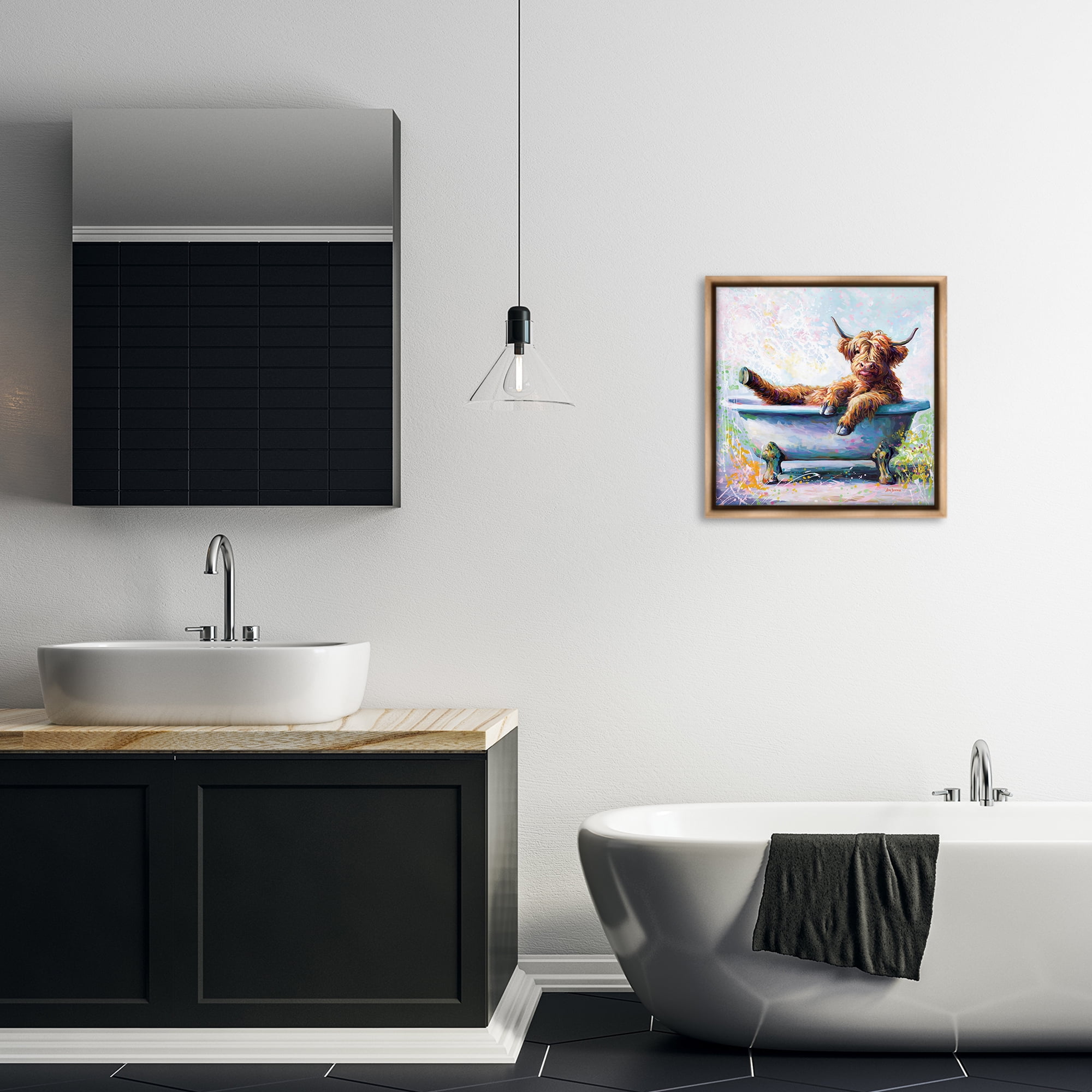Stupell Industries Splashing Baby Cow Typography Painting Brown Floater Framed Canvas Art Print Wall Art, 18 x 18