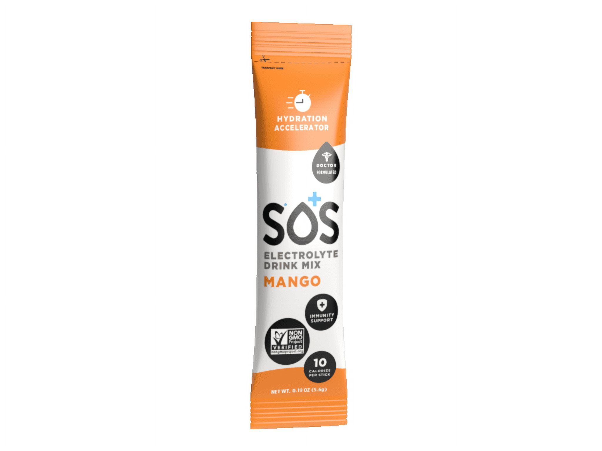 SOS Hydration Electrolyte Drink Mix, Mango, 10 Ct