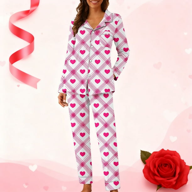 Pijama informal de manga larga con estampado para mujer, traje de pijama con solapa holgada y bolsillo con botones, top y pantalones de poliéster.