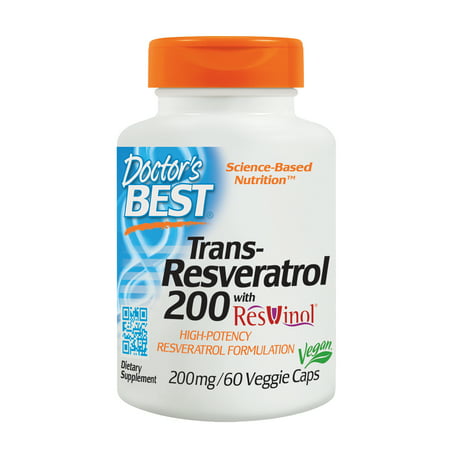 Doctor's Best Trans-Resveratrol with ResVinol, Non-GMO, Vegan, Gluten Free, Soy Free, 200 mg, 60 Veggie