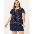 thumbnail image 3 of Unique Bargains Women's Plus Size Floral Chiffon Flared Sleeve Blouses, 3 of 6