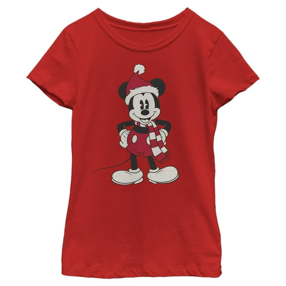 Girls Mickey & Friends Christmas Santa Hat Mickey T Shirt