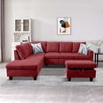 thumbnail image 3 of Aukfa Sectional Sofa, Living Room Couch with Storage Ottoman, Left Facing Chaise, Flannel, Red, 3 of 10