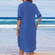 thumbnail image 5 of Vestido de manga larga con cuello en V sólido informal con botones de bolsillo para mujer a la moda Fridja  yut4813, 5 of 9