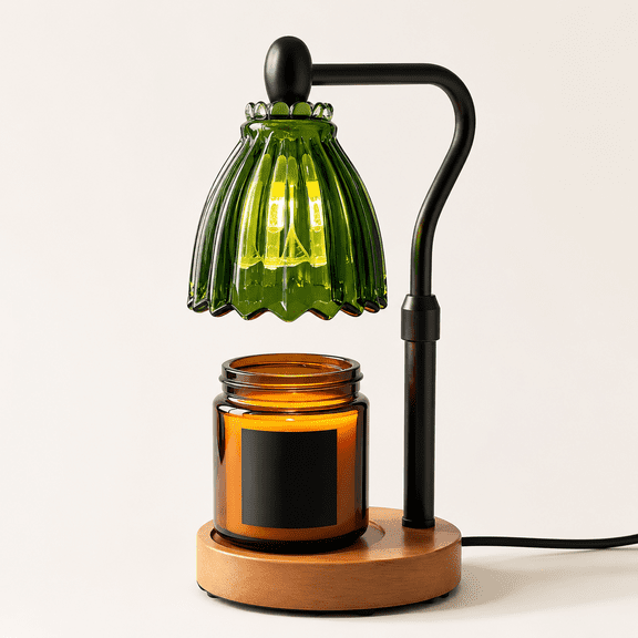 Green Boho Stained Glass Candle Warmer Lamp With Timer And Adjustable Height