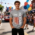 thumbnail image 2 of FINALGANG Mens 250 Years Distressed Vintage USA Flag Print Short Sleeve Crewneck Tee Casual Patriotic T Shirt For 4th Of July Independence Day Wear Dark Gray L, 2 of 4