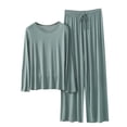thumbnail image 3 of Sentmoon 2 Pcs Ensembles de Pyjama pour Femmes Col Ras du Cou Chemises de Nuit pour Femmes Manches Longues Coupe Décontractée Couleur Unie Vêtements de Nuit pour Femmes Tendance pour Se Détendre à la Maison Vert Menthe TTG, 3 of 4
