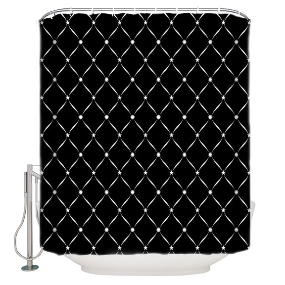Black Plaid Bathroom Shower Curtains with 12 Hooks Polyester Waterproof Shower Curtain for Stalls and Bathtubs Vintage Minimalist Solid Geometric Striped Decorative Bathroom Curtain 54x78 Inches
