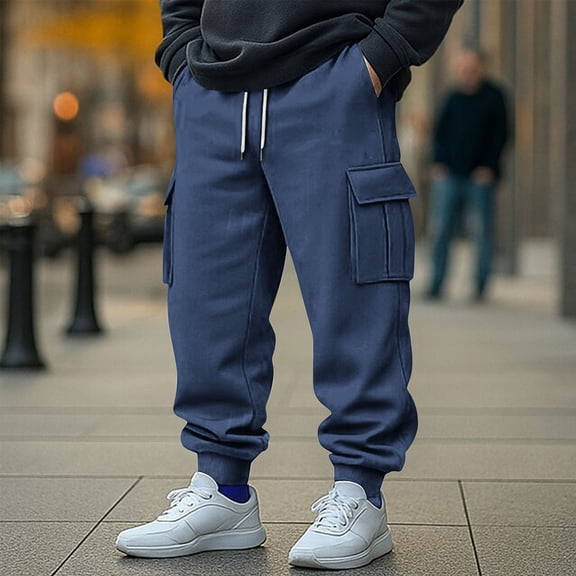 Elvqul Outdoor Joggers with Pockets for Men Relaxed Fit Atheletic Pants Drawstring Running Workout Elastic Waist Solid Mens Pants