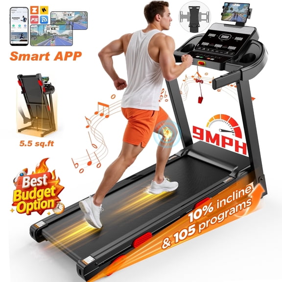 300 lbs Capacity Portable Treadmill for Home&Office, 3.75HP Brushless Motor Treadmill with Manual Incline, 105 Programs, APP Control, Tablet Holder, 9MPH, Exercise treadmill for Walking, Jogging