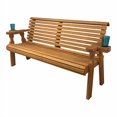 thumbnail image 1 of Amish Casual Banc de Jardin Extérieur de 5 Pieds en Bois Traité sous Pression, Robuste, avec Porte-Gobelets - Conception à Dossier Rabattable Fabriquée par Amish en Teinture Cèdre, Capacité de Charge de 700 Lb, 1 of 4