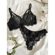 thumbnail image 3 of Lencería y ropa interior para mujer, sujetador con aros y tirantes de encaje elegante con pestañas y bragas brasileñas, estilo victoria, 3 of 5