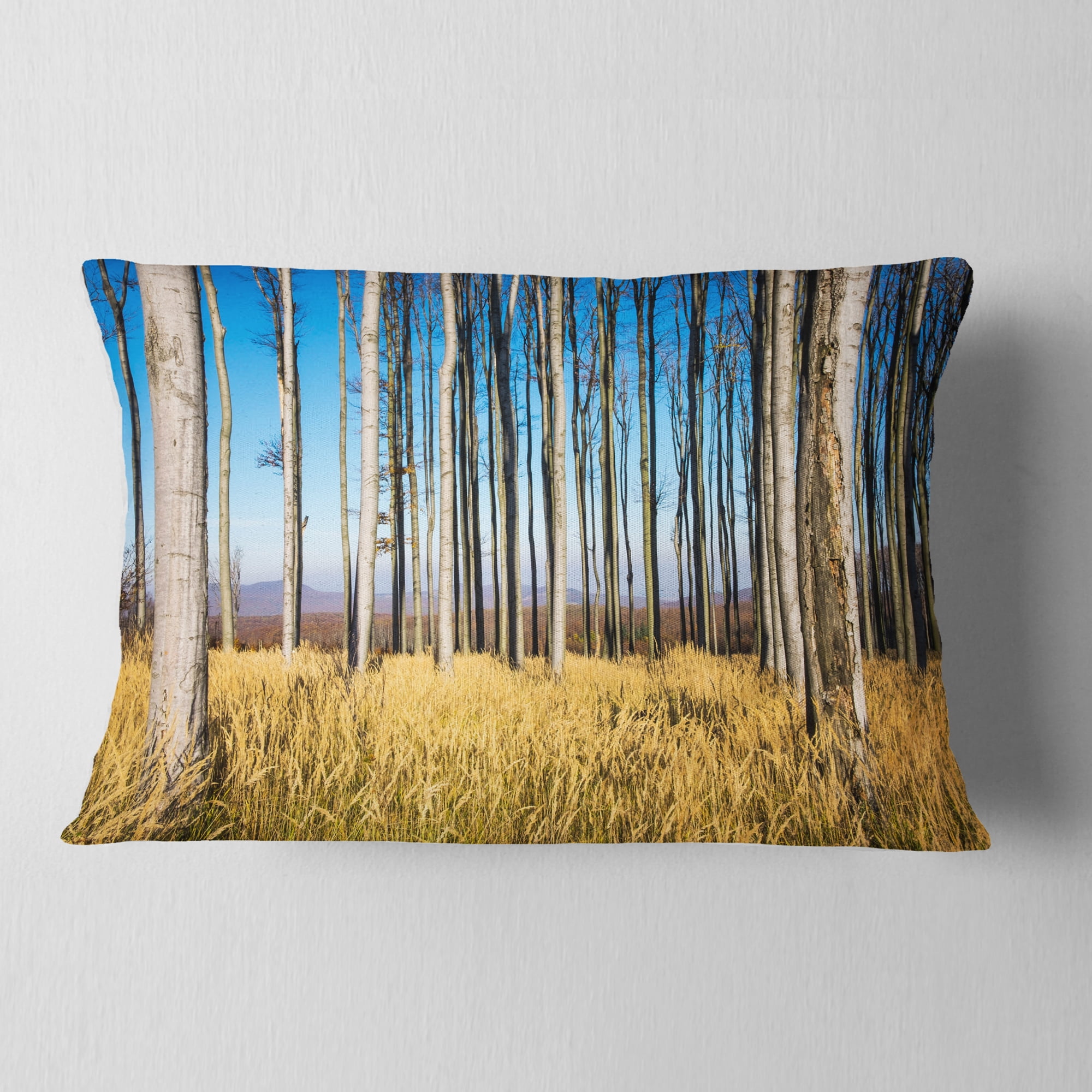 Designart Clear Sky and Bush in Thick Forest - Modern Forest Throw Pillow - 12x20