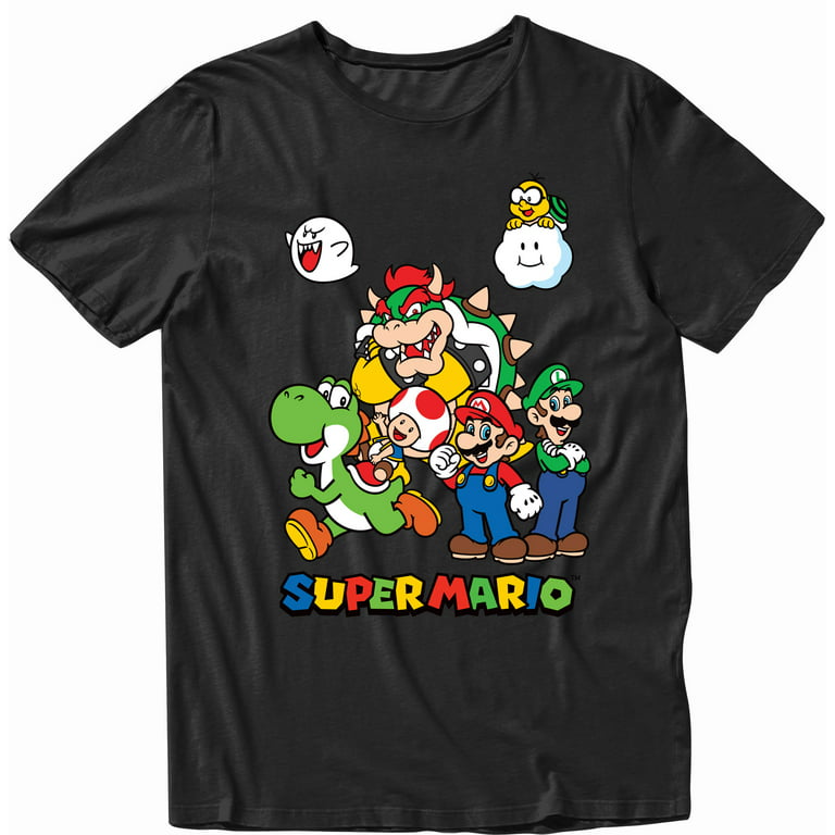 Nintendo Video Game Super Mario Classic Group Adult T-Shirt (X-Large, Black)