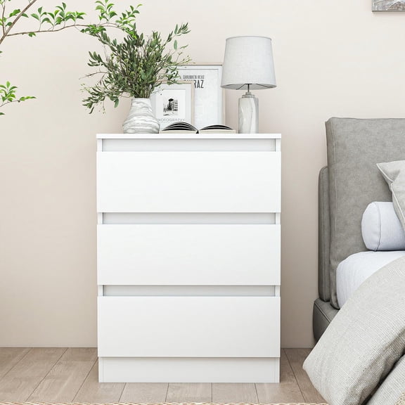 Barara King Nightstand with 3-Smooth Gliding Drawers, Bedside End Table with Waterproof White Finish for Bedroom, Living Room, White