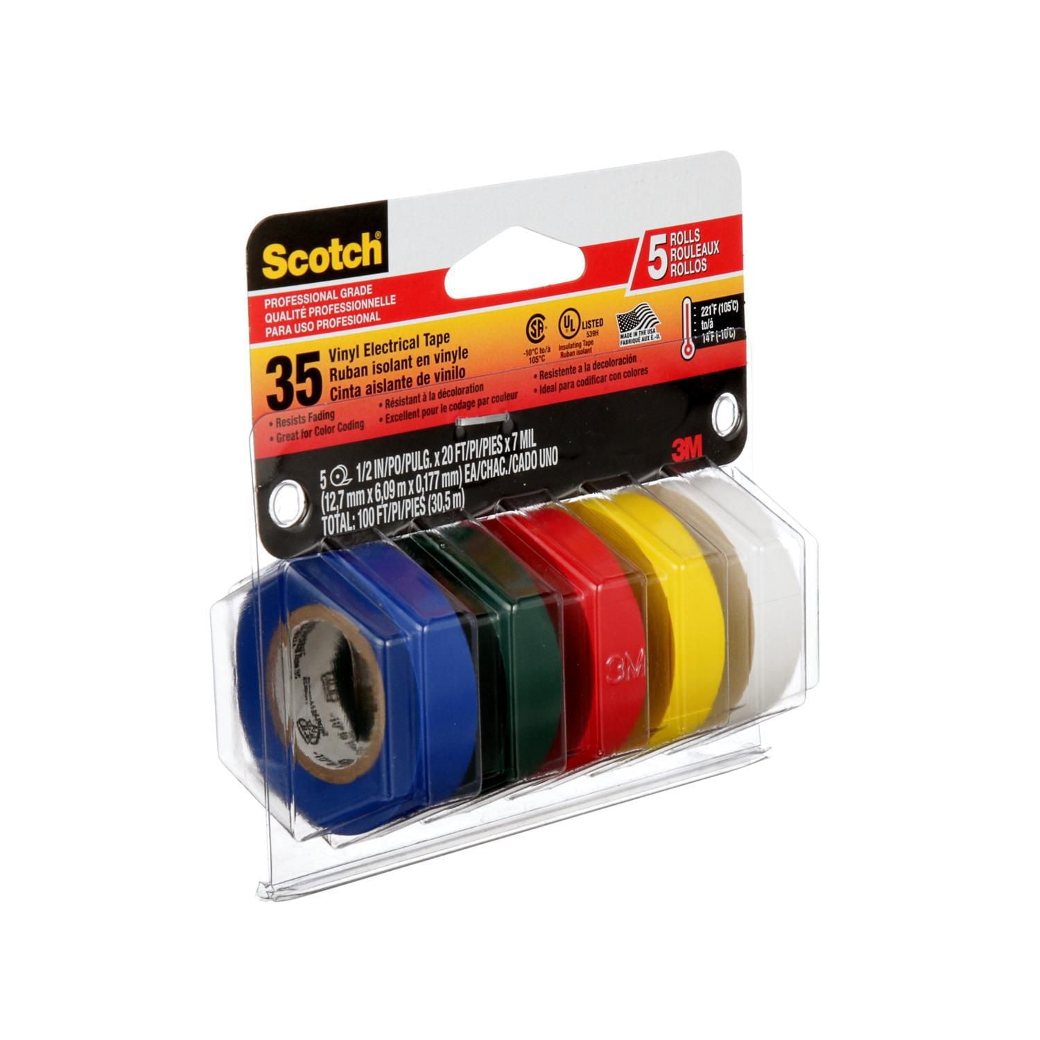 Scotch® 35 Coloured Vinyl Electrical Tapes, 10457DS, assorted colours