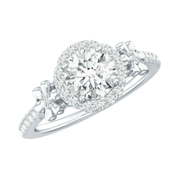 Designer Moissanite Engagement Ring with Side Stones (D-VS1 Quality, Rosec Jewels), 925 Sterling Silver, US 4.00